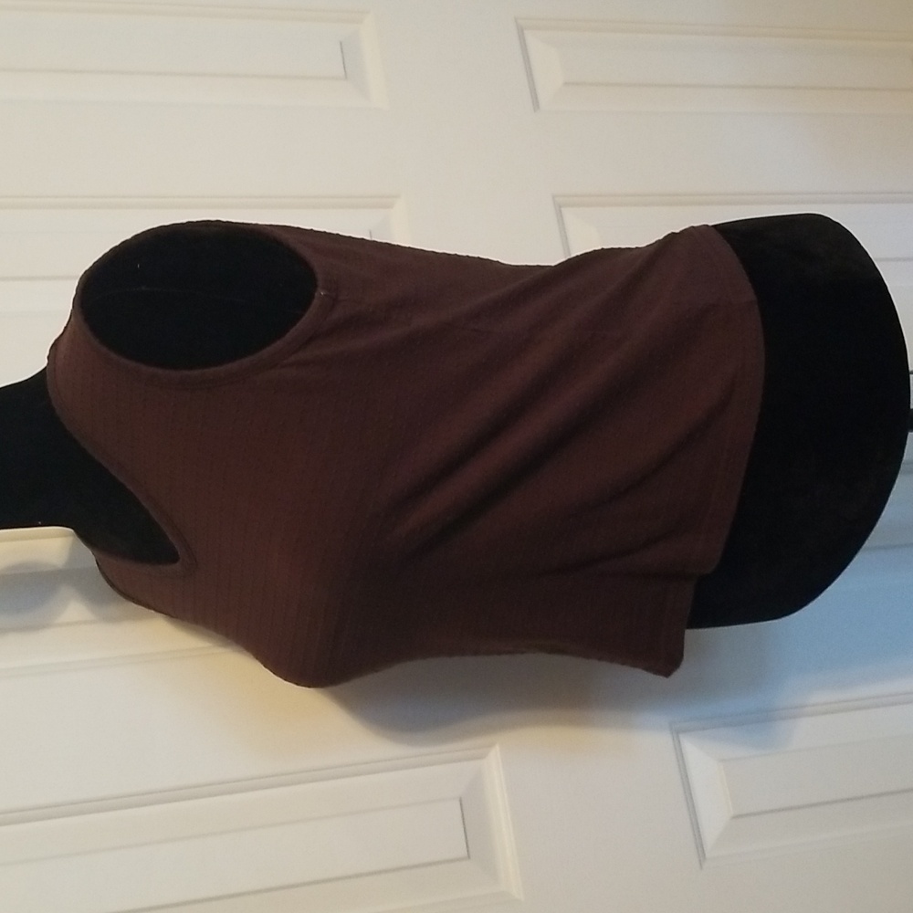 Vneck dressy, chocolate sleeveless shirt - Picture 2 of 5